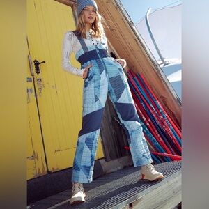 Free People Blue and White Ski pants bib